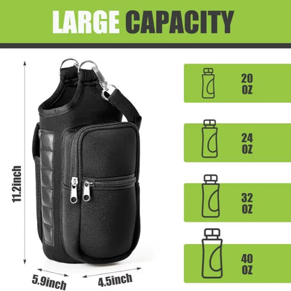 Magnetic Water Bottle Carrier with Phone Pocket, Shoulder Strap, and Six Built-In Magnets