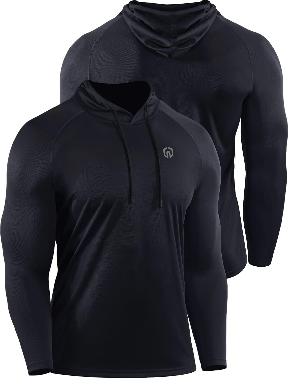 Men's Long Sleeve Mesh Running Shirt - 3 Pack Athletic Hooded Workout Tops, Black/Red/Blue, Size L