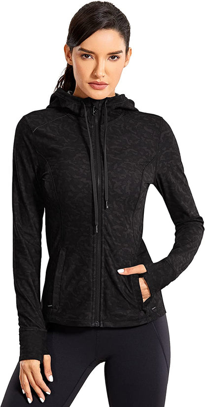 Women's Brushed Full-Zip Hoodie Jacket for Sports and Workout with Zip Pockets