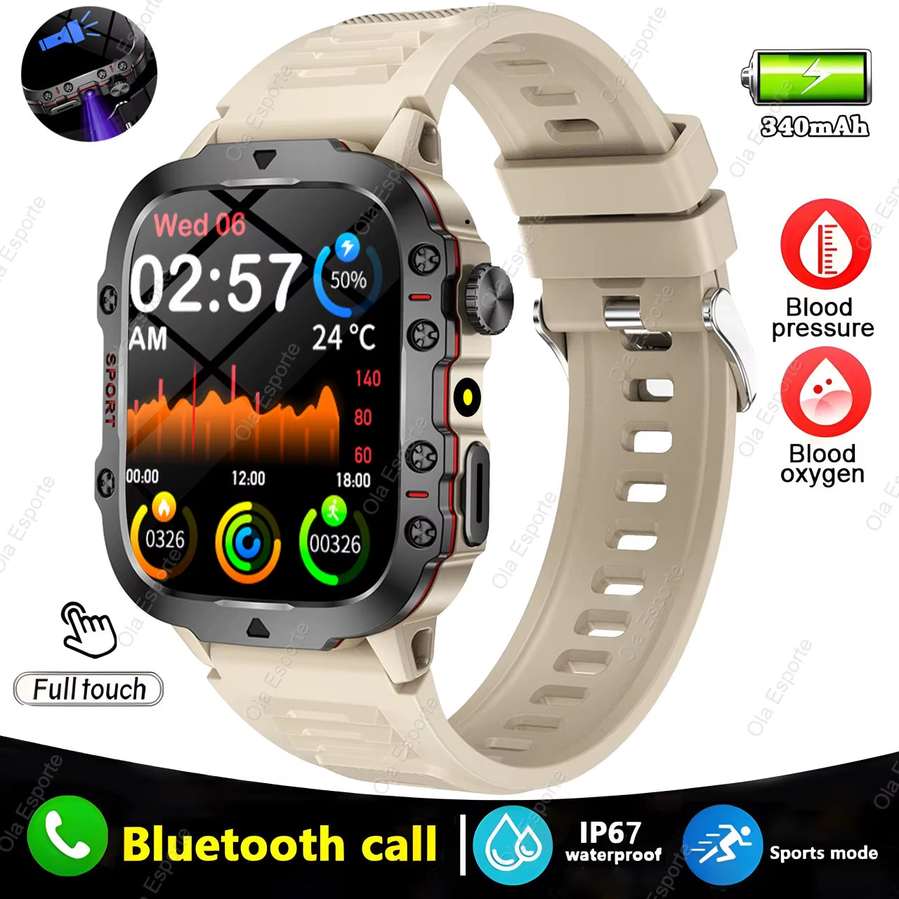 Men's Smartwatch with Flashlight, Bluetooth Calling, Fitness Tracking, IP68 Waterproof - Compatible with Android and iOS, 2025 Model