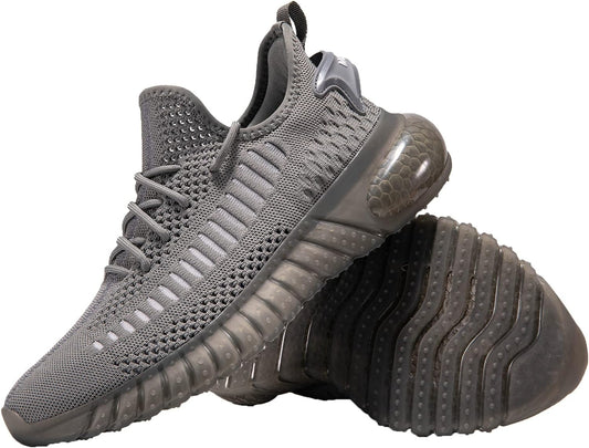 Men's Athletic Outdoor Walking and Running Shoes - Slip-On Fashion Sneakers in Dark Grey, Size 13