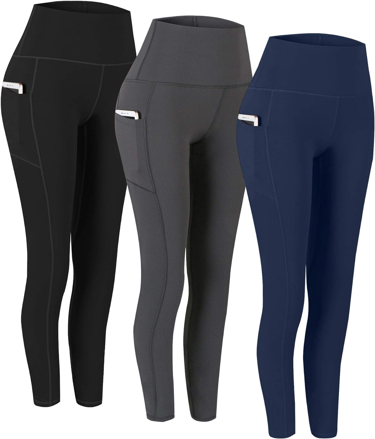 2 Pack High Waist Yoga Pants with Pockets, Tummy Control Workout Running Yoga Leggings for Women