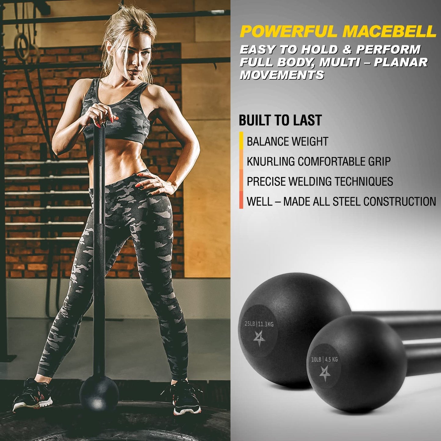Steel Mace Bell for Comprehensive Strength Training - Full Body, Shoulder, Grip, and Forearm Workouts, Available in 5 to 30 LB Options for Men and Women