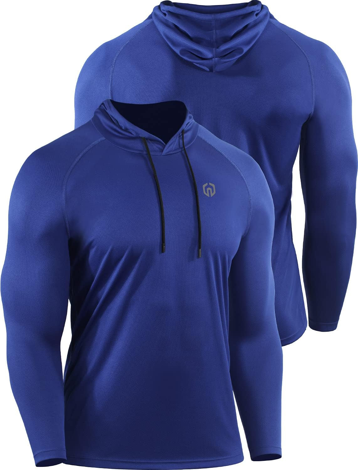 Men's Long Sleeve Mesh Running Shirt - 3 Pack Athletic Hooded Workout Tops, Black/Red/Blue, Size L