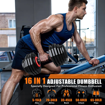 Adjustable Dumbbell Set - 160 lbs (80 lbs x 2), 16-in-1 Quick-Select Weight Adjustable Dumbbells for Comprehensive Home Workouts