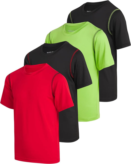 Boys' Athletic Performance Dry Fit Short Sleeve Shirt - 4 Pack Youth Active T-Shirts