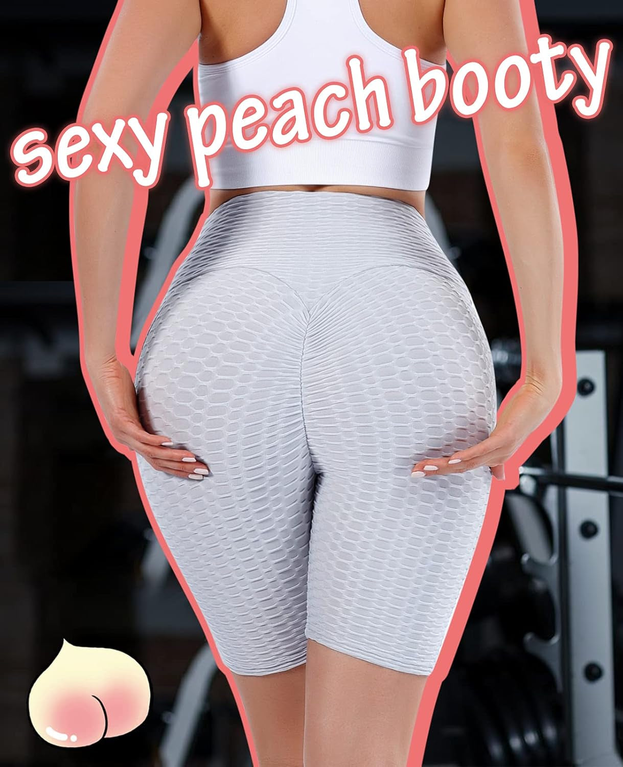TIK Tok Workout Shorts Womens Booty Butt Lifting Leggings Textured Tummy Control Biker Shorts for Women High Waist with Pockets (Grey, Large, L)