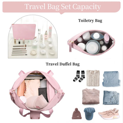 Women's Travel Duffel Bag with USB Charging Port - Large Weekender and Overnight Bag for Gym and Yoga, Featuring Wet Pocket and Shoe Compartment, Pink