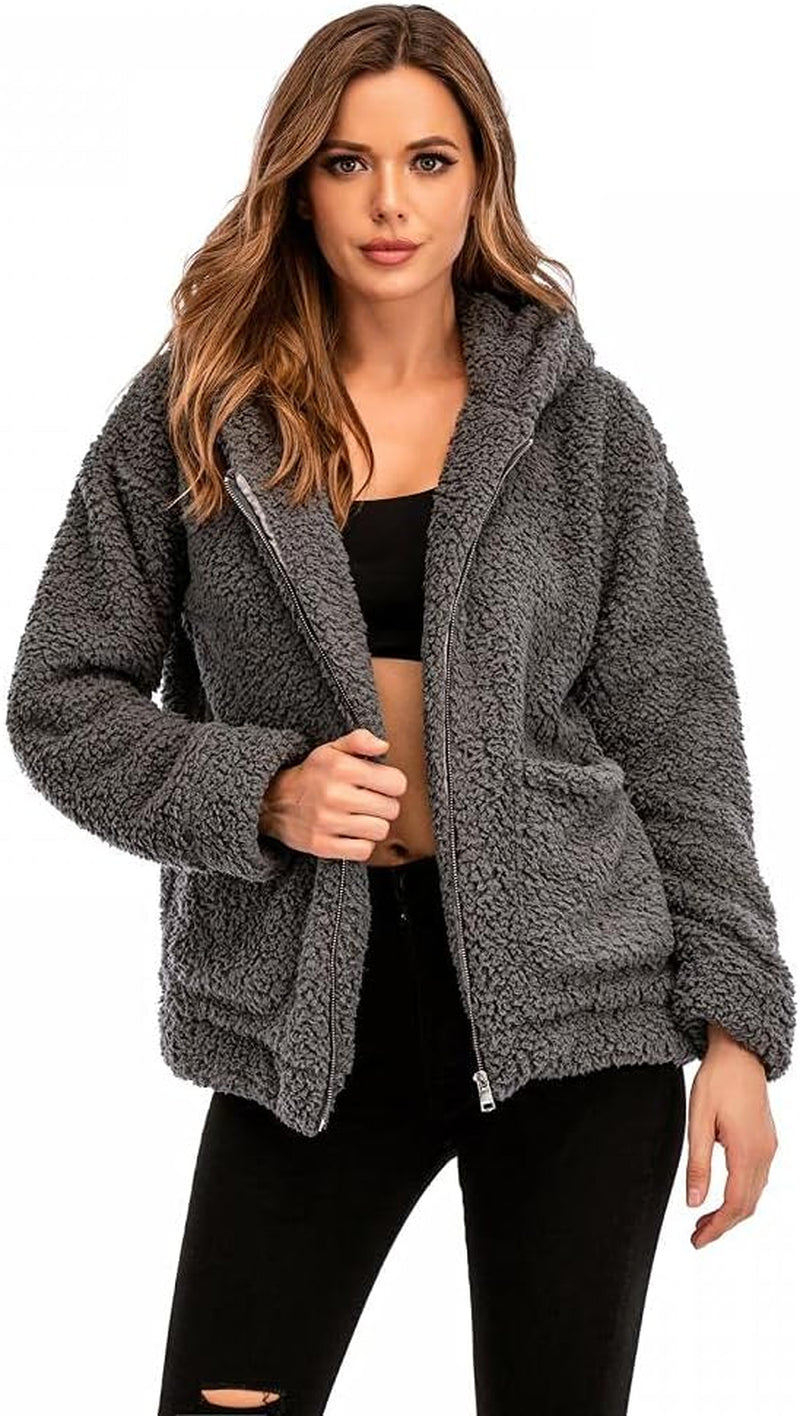 Women's Plaid Faux Fleece Long Sleeve Lapel Coat with Shearling Detail