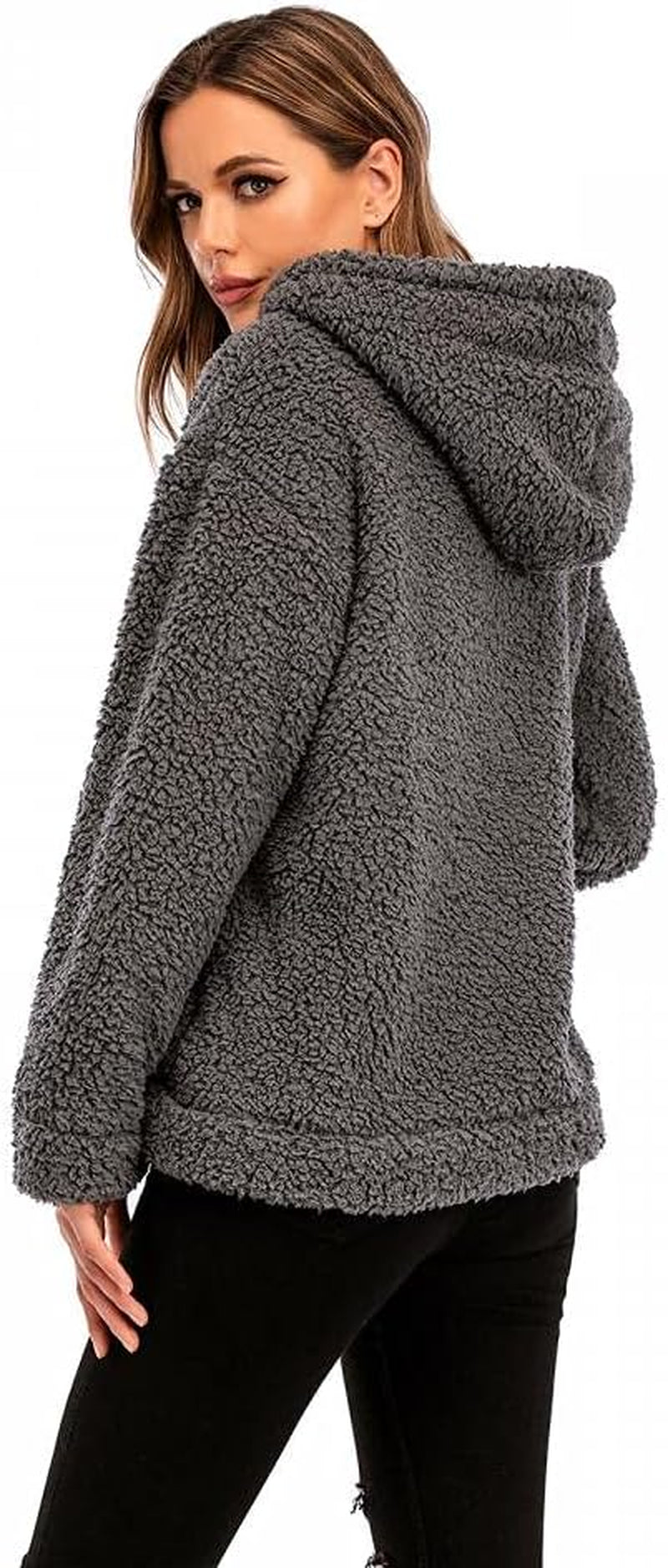 Women's Plaid Faux Fleece Long Sleeve Lapel Coat with Shearling Detail