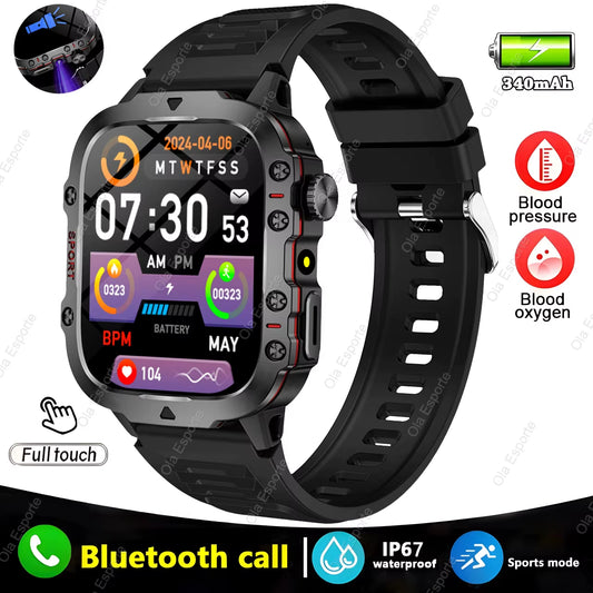 Men's Smartwatch with Flashlight, Bluetooth Calling, Fitness Tracking, IP68 Waterproof - Compatible with Android and iOS, 2025 Model