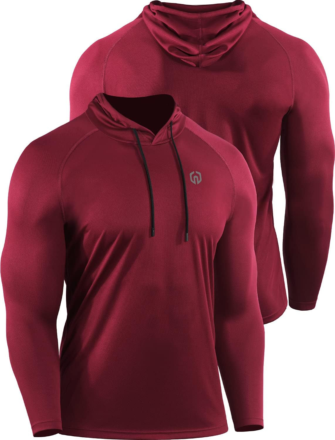 Men's Long Sleeve Mesh Running Shirt - 3 Pack Athletic Hooded Workout Tops, Black/Red/Blue, Size L