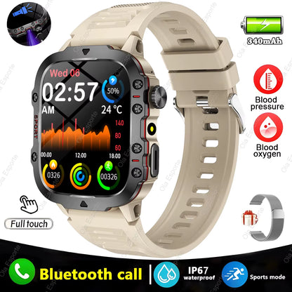 Men's Smartwatch with Flashlight, Bluetooth Calling, Fitness Tracking, IP68 Waterproof - Compatible with Android and iOS, 2025 Model