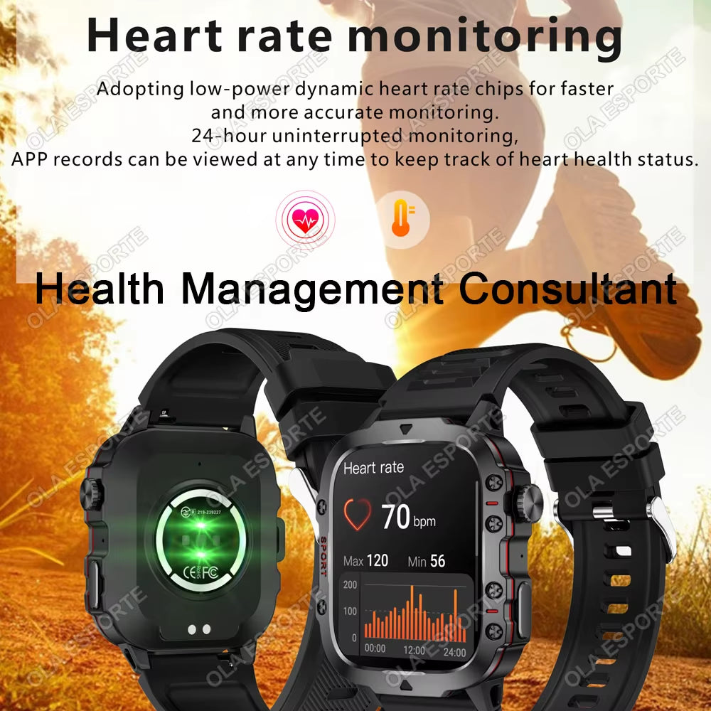 Men's Smartwatch with Flashlight, Bluetooth Calling, Fitness Tracking, IP68 Waterproof - Compatible with Android and iOS, 2025 Model