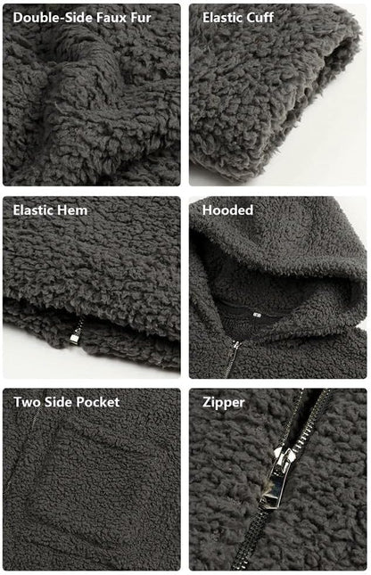 Women's Plaid Faux Fleece Long Sleeve Lapel Coat with Shearling Detail