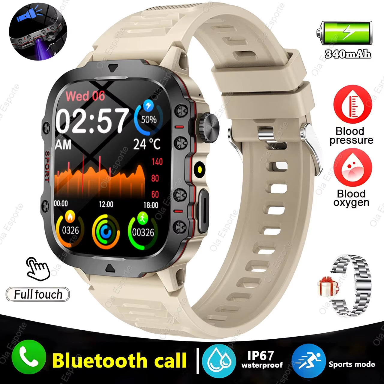 Men's Smartwatch with Flashlight, Bluetooth Calling, Fitness Tracking, IP68 Waterproof - Compatible with Android and iOS, 2025 Model