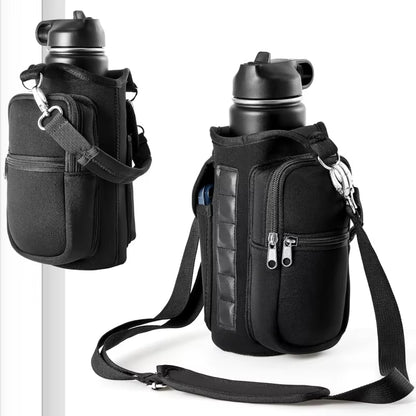 Magnetic Water Bottle Carrier with Phone Pocket, Shoulder Strap, and Six Built-In Magnets