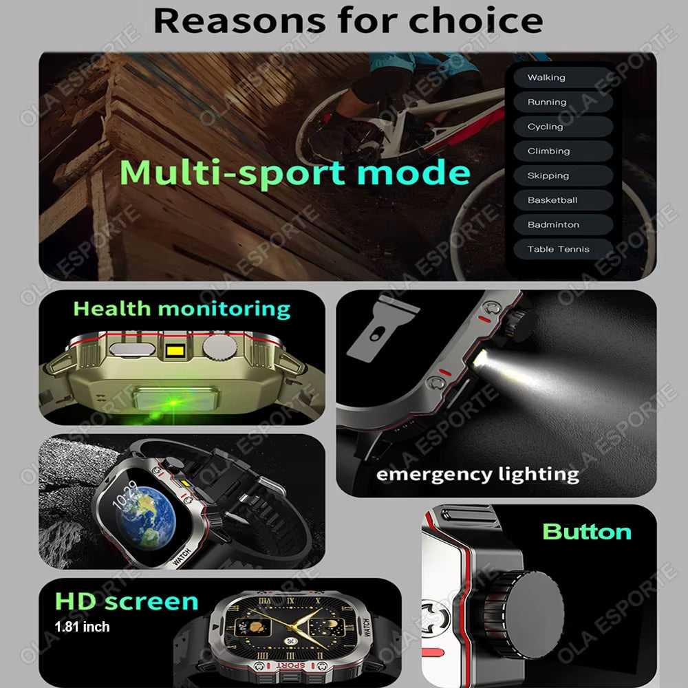 Men's Smartwatch with Flashlight, Bluetooth Calling, Fitness Tracking, IP68 Waterproof - Compatible with Android and iOS, 2025 Model