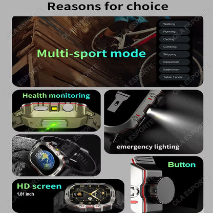Men's Smartwatch with Flashlight, Bluetooth Calling, Fitness Tracking, IP68 Waterproof - Compatible with Android and iOS, 2025 Model