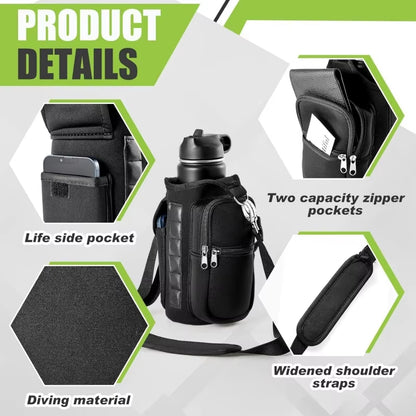 Magnetic Water Bottle Carrier with Phone Pocket, Shoulder Strap, and Six Built-In Magnets