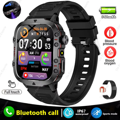 Men's Smartwatch with Flashlight, Bluetooth Calling, Fitness Tracking, IP68 Waterproof - Compatible with Android and iOS, 2025 Model
